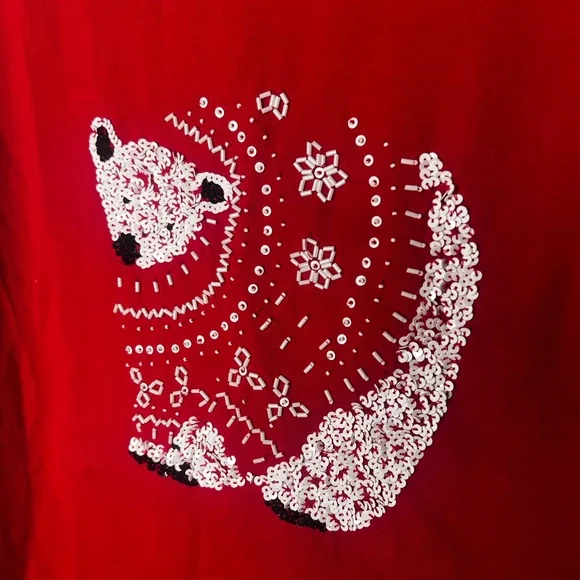 Talbots Red Long Sleeve Tee with White Bear Design - Picture 2 of 5